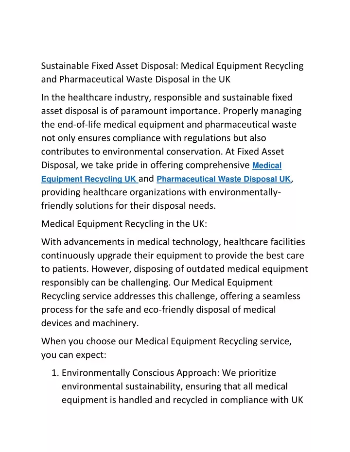 sustainable fixed asset disposal medical