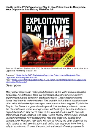 Kindle (online PDF) Exploitative Play in Live Poker: How to Manipulate Your Opponents into Making Mistakes full