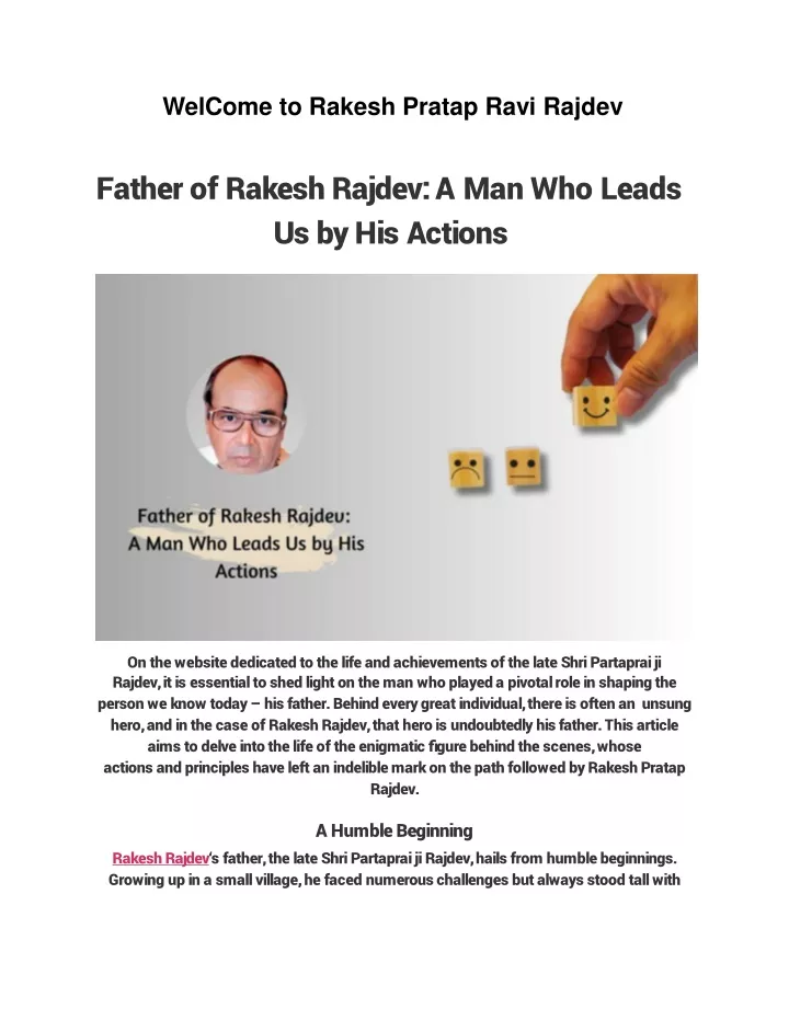 father of rakesh rajdev a man who leads us by his actions
