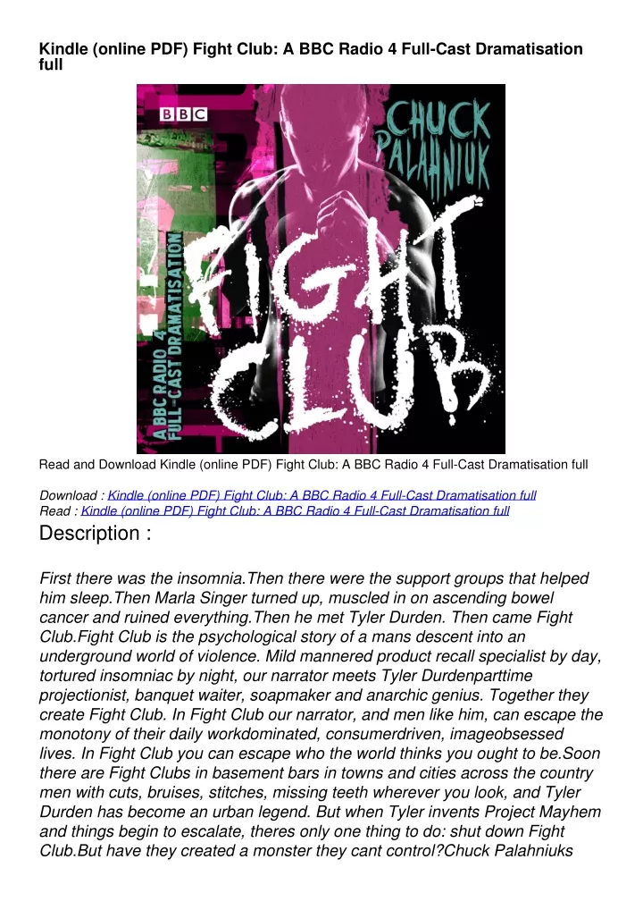 kindle online pdf fight club a bbc radio 4 full