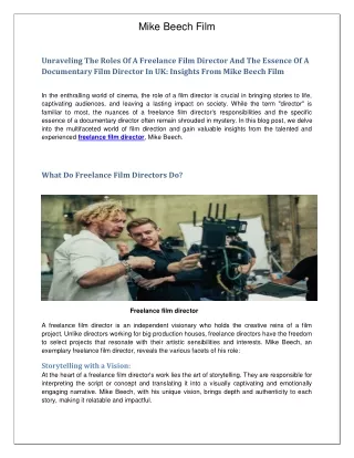 Freelance Film Director And The Essence Of A Documentary Film Director In UK
