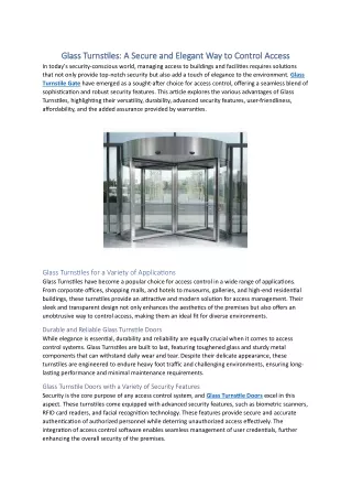 Glass Turnstiles A Secure and Elegant Way to Control Access