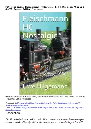 PDF (read online) Fleischmann H0 Nostalgie: Teil 1: Die Messe 1956 und die T3 (German Edition) free acces