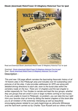 Ebook (download) WatchTower Of Allegheny Historical Tour for ipad
