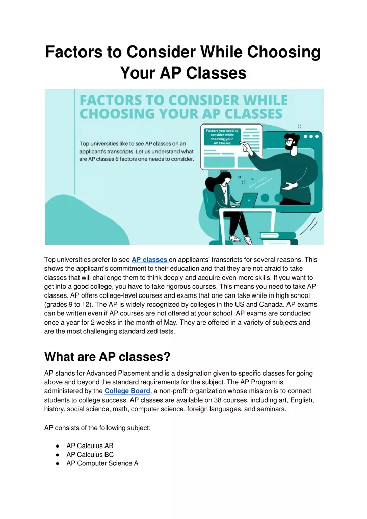 factors to consider while choosing your ap classes