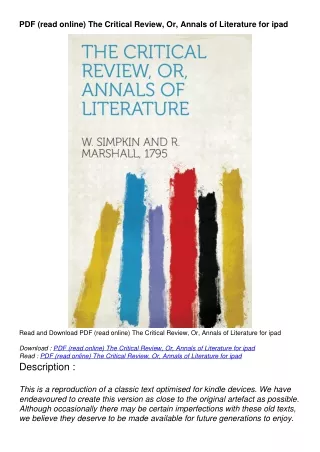 PDF (read online) The Critical Review, Or, Annals of Literature for ipad