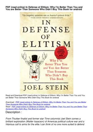 PDF (read online) In Defense of Elitism: Why I'm Better Than You and You are Better Than Someone Who Didn't Buy This Boo