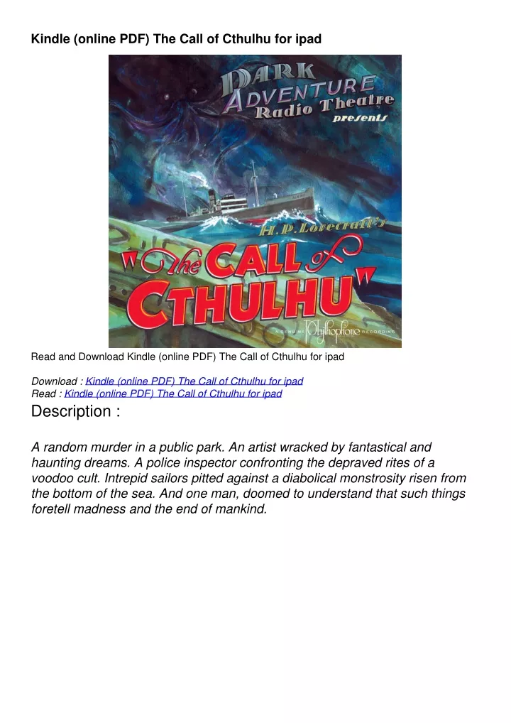 kindle online pdf the call of cthulhu for ipad