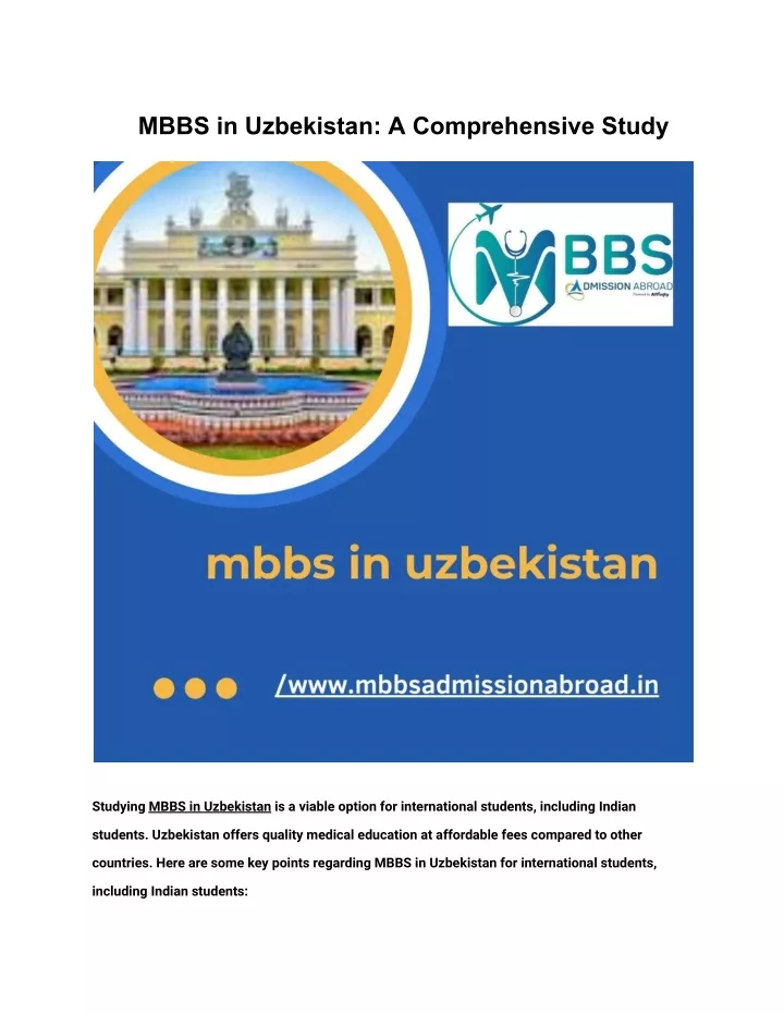 mbbs in uzbekistan a comprehensive study
