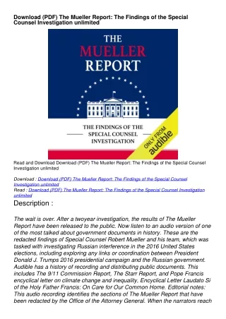 Download (PDF) The Mueller Report: The Findings of the Special Counsel Investigation unlimited