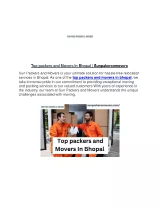 Top packers and Movers In Bhopal