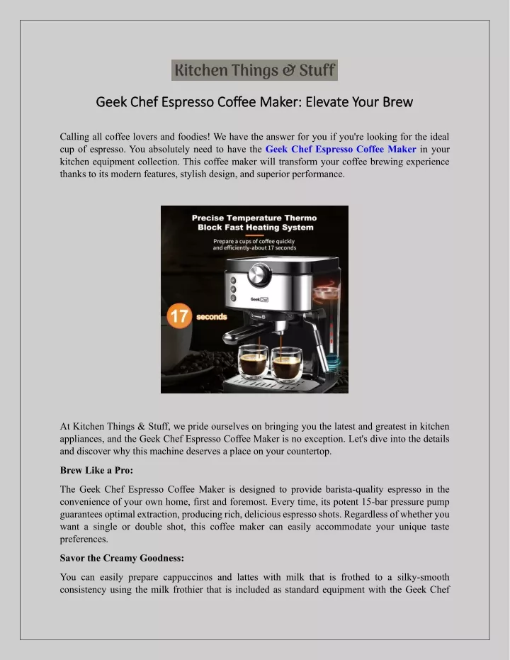 geek ch geek chef espresso coffee maker elevate