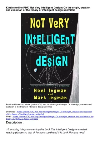 Kindle (online PDF) Not Very Intelligent Design: On the origin, creation and evolution of the theory of intelligent desi