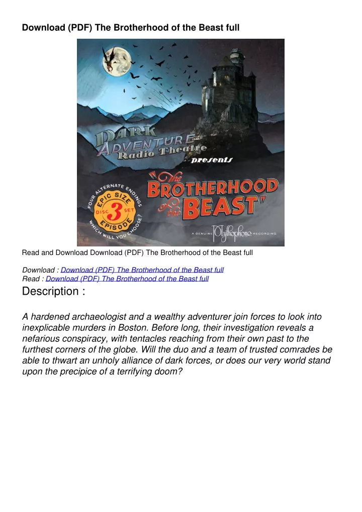 download pdf the brotherhood of the beast full