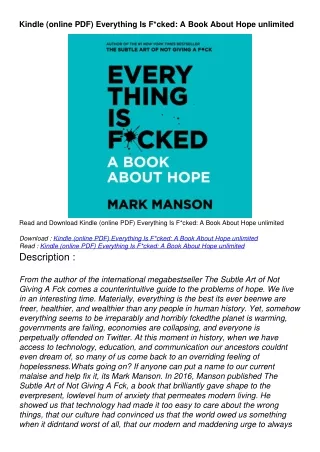 Kindle (online PDF) Everything Is F*cked: A Book About Hope unlimited