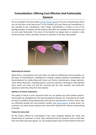 Framesfashion: Offering Cost-Effective And Fashionable Eyewear