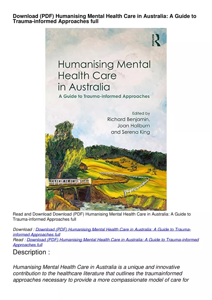 download pdf humanising mental health care