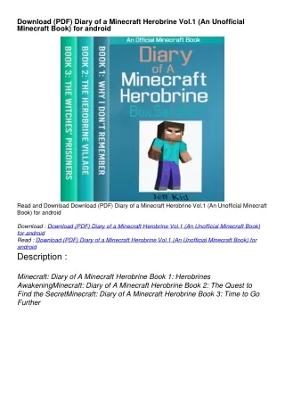 Download (PDF) Diary of a Minecraft Herobrine Vol.1 (An Unofficial Minecraft Book) for android