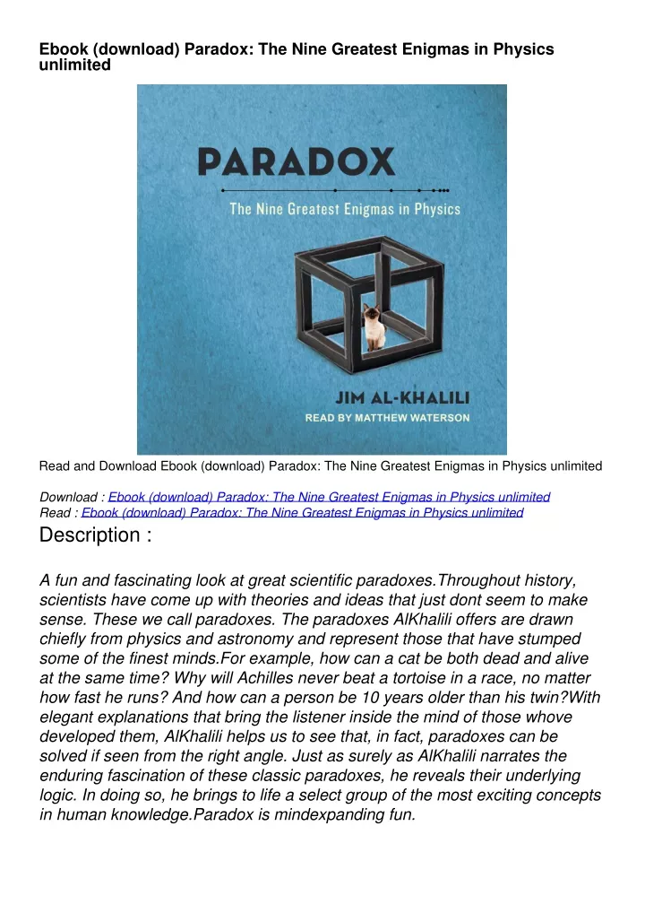 ebook download paradox the nine greatest enigmas