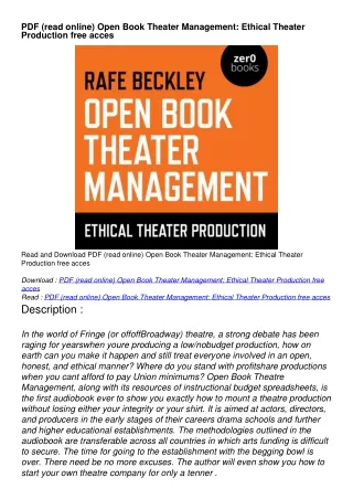 PDF (read online) Open Book Theater Management: Ethical Theater Production free acces