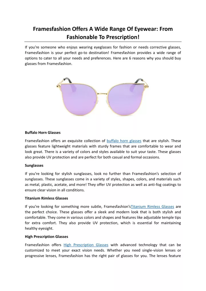 framesfashion offers a wide range of eyewear from