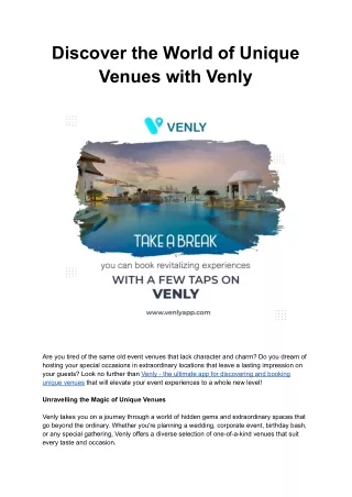 Discover the World of Unique Venues with Venly