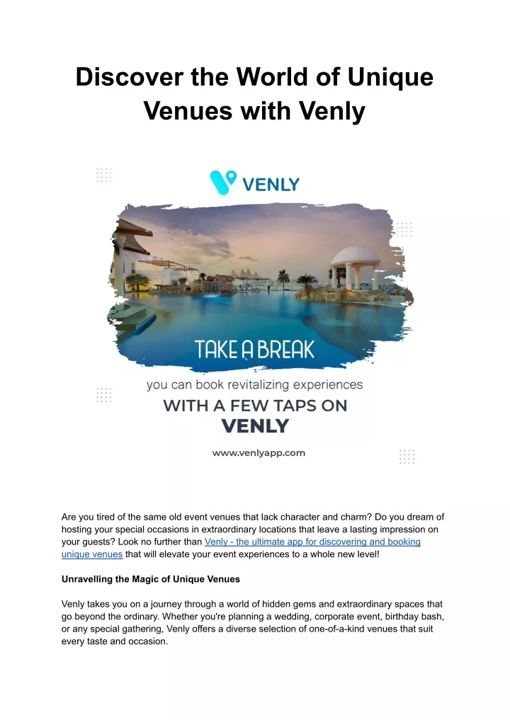 discover the world of unique venues with venly