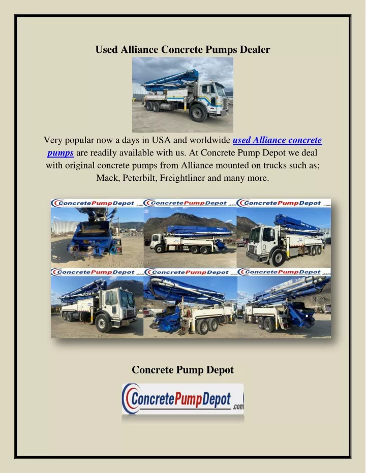 used alliance concrete pumps dealer