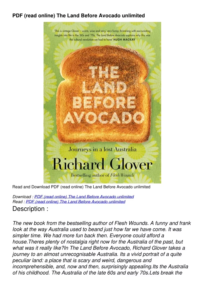 pdf read online the land before avocado unlimited
