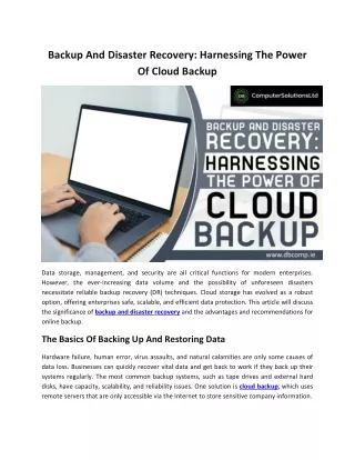 Backup And Disaster Recovery, Cloud Backup
