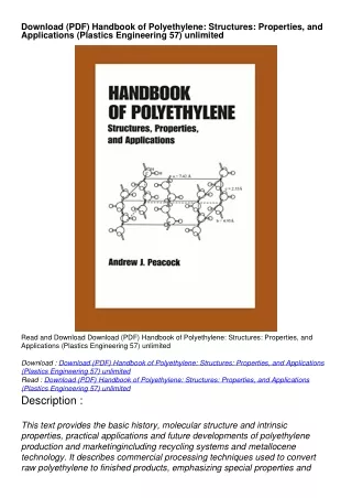 Download (PDF) Handbook of Polyethylene: Structures: Properties, and Applications (Plastics Engineering 57) unlimited