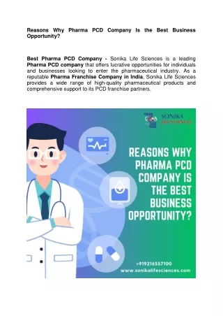 Reasons Why Pharma PCD Company Is the Best Business Opportunity