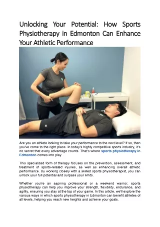 How Sports Physiotherapy in Edmonton Can Enhance Your Athletic Performance