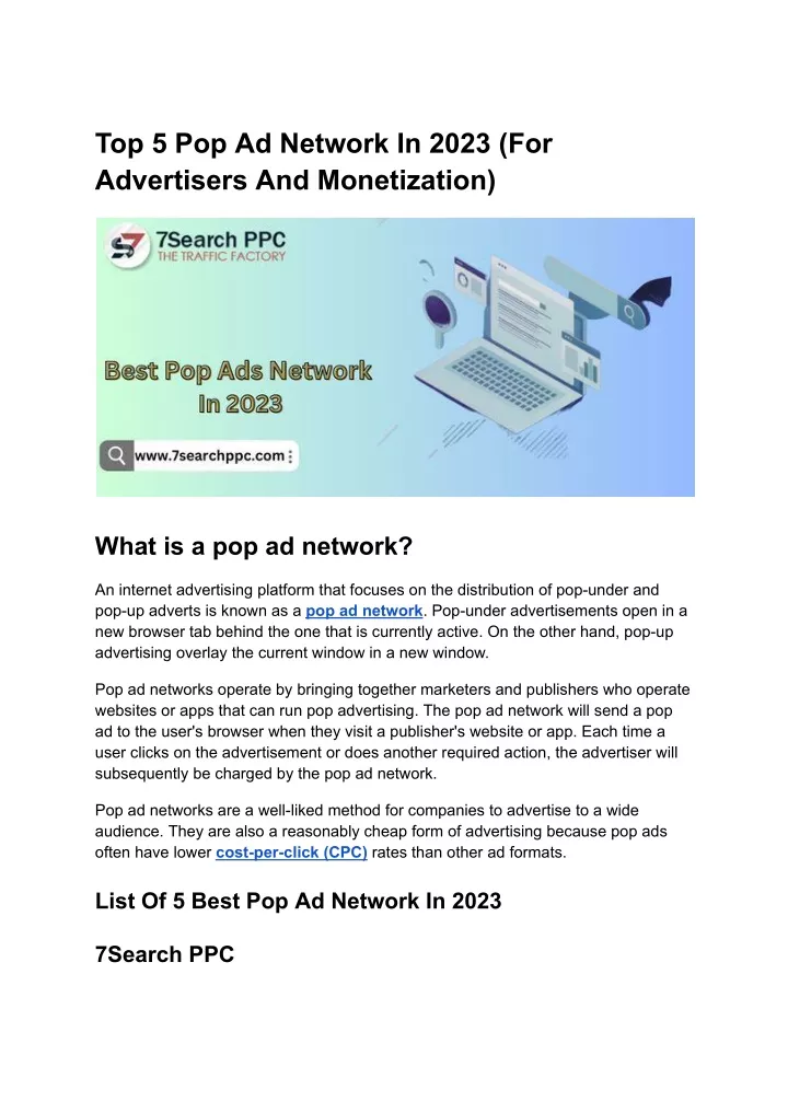 top 5 pop ad network in 2023 for advertisers