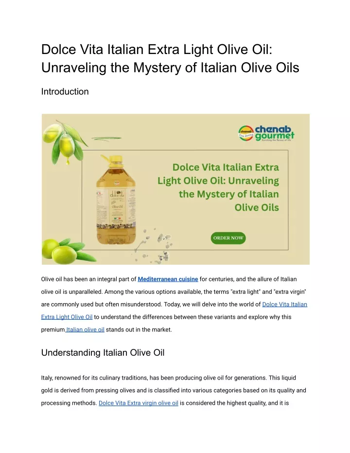 dolce vita italian extra light olive