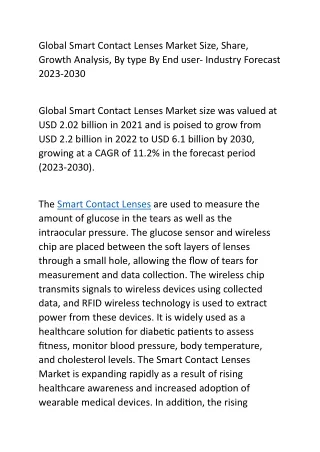 global smart contact lenses market size share