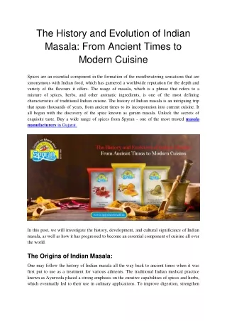 The History and Evolution of Indian Masala - From ancient Times to modern cuisine