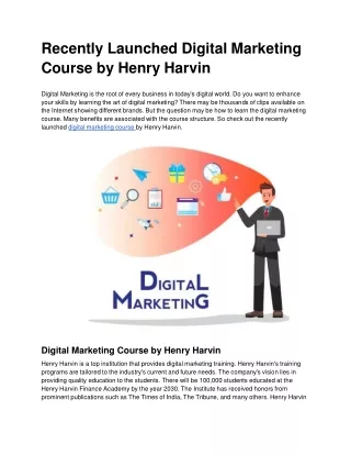 Recently Launched Digital Marketing Course by Henry Harvin