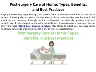 Types of Post-Operative Care at Home Their Benefits, and Recommended Techniques