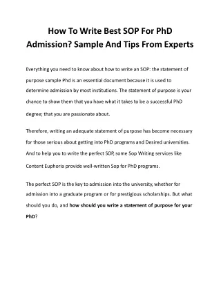 how to write best sop for phd admission sample and tips from experts
