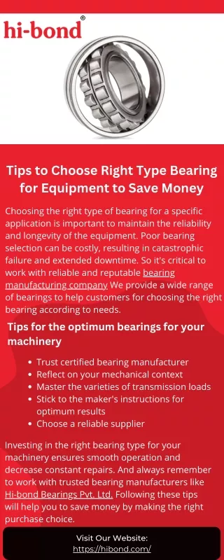 Tips to Choose Right Type Bearing For Equipment to Save Money