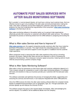 Automate Post Sales Services with After Sales Monitoring Software