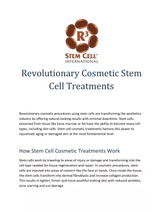 Revolutionary Cosmetic Stem Cell Treatments