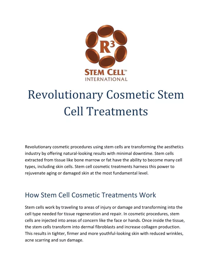 revolutionary cosmetic stem cell treatments