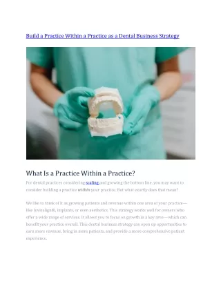 Build a Practice Within a Practice as a Dental Business Strategy