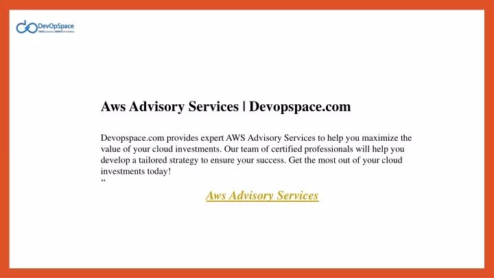 aws advisory services devopspace com devopspace