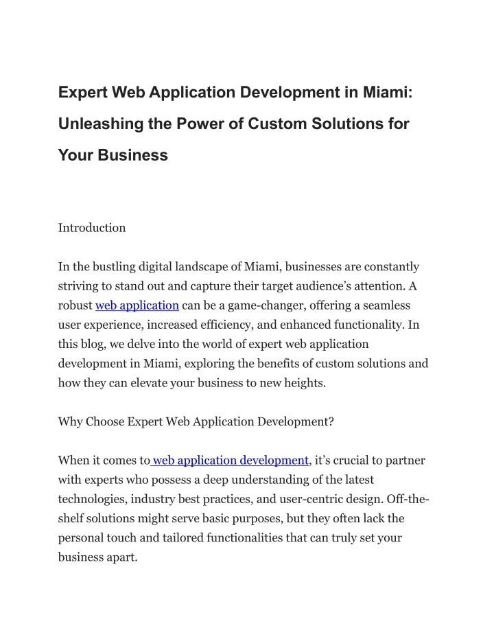 expert web application development in miami