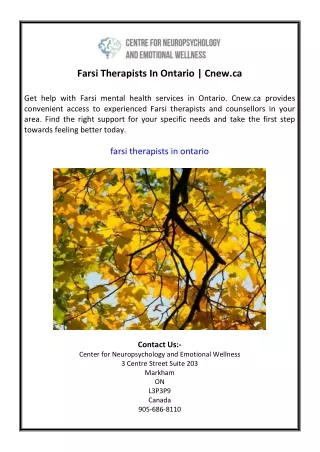 Farsi Therapists In Ontario  Cnew