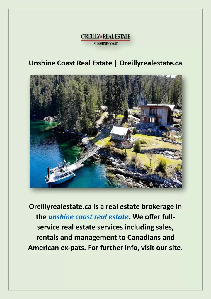 unshine coast real estate oreillyrealestate ca