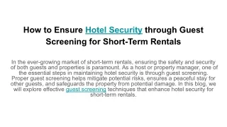 How to Ensure Hotel Security through Guest Screening for Short-Term Rentals